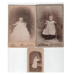 3 Victorian Cabinet Cards Children Black And White Photos Studio Name Room Decor